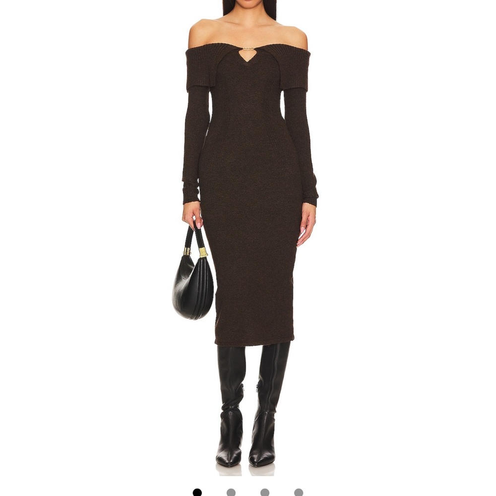 AFRM Lilian Sweater Dress in Brown with Gold Chain - worn once! Size small.